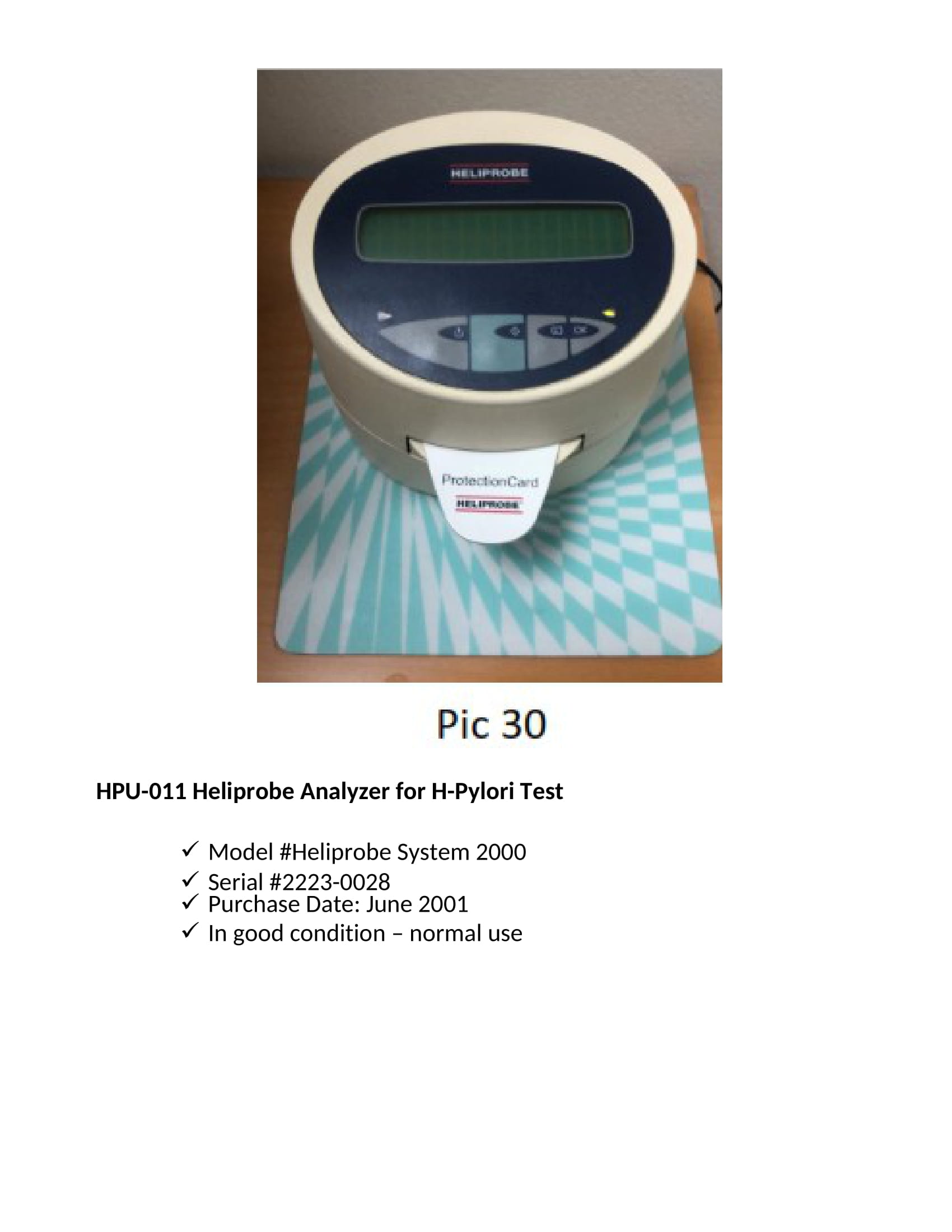 HPI-011 HELIPROBE ANALYZER FOR H-PYLORI TEST